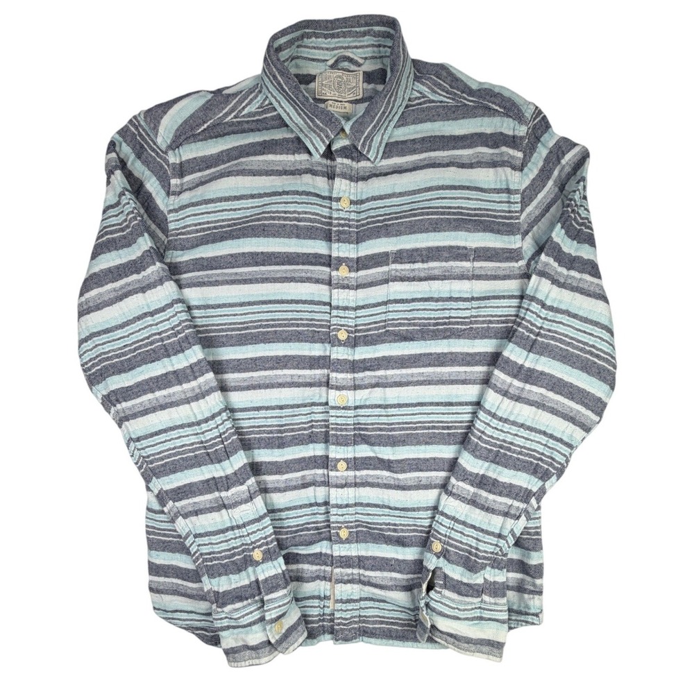 Lucky Brand Mens Blue Grey Striped Gauze Long Sleeve Button Down Shirt Medium